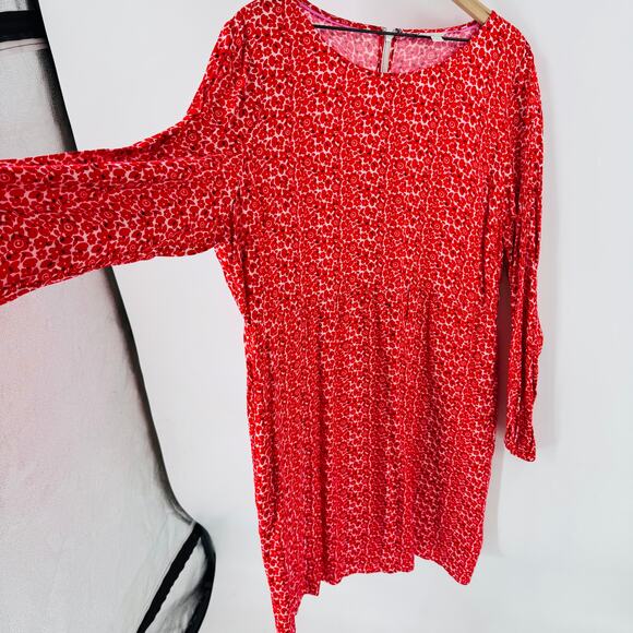 Boden Red Floral Long Sleeve Shift Dress Size 20/22R Boho Midi Workwear - Picture 7 of 8